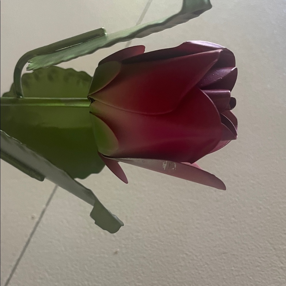 Metallic Tin Red Rose Decor